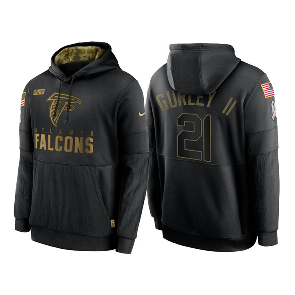 Men's Atlanta Falcons #21 Todd Gurley II 2020 Black Salute to Service Sideline Performance Pullover Hoodie